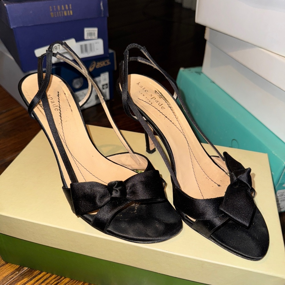 Kate spade lover bow heel black satin 6
